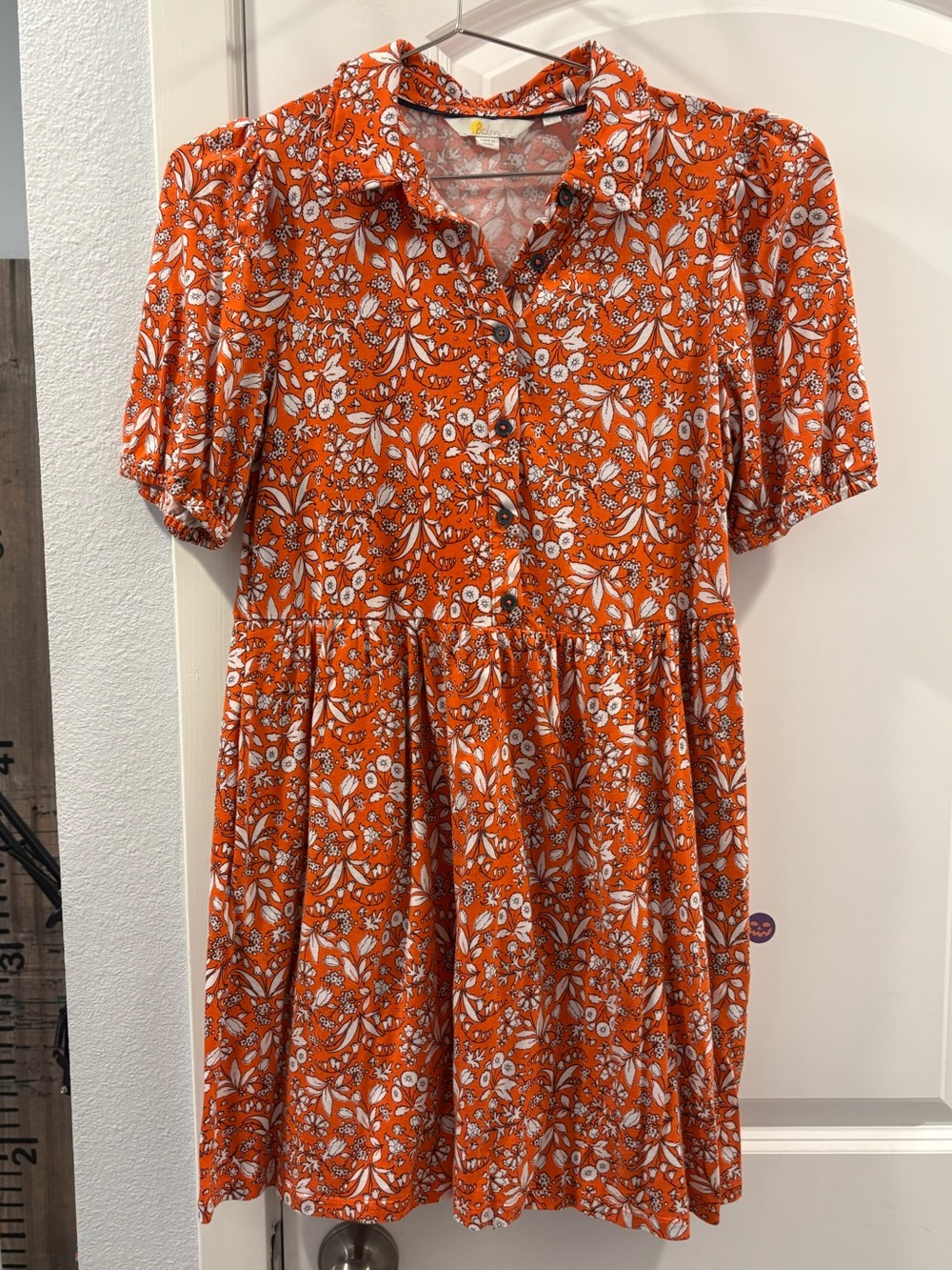 Women’s Orange Floral Button-Front Short Sleeve Dress